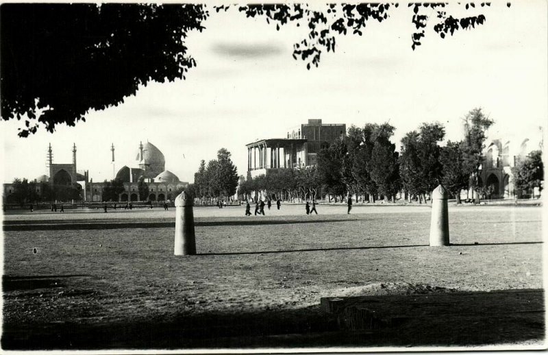 iran persia, ISFAHAN ISPAHAN اصفهان, Panorama Shah Mosque (1950s) RPPC Postcard