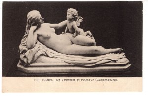 La Jeunesse et lamour, Nude Woman and Winged Cupid, Sculpture