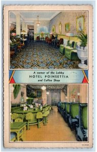 ST PETERSBURG,  FL ~ Lobby HOTEL POINSETTIA 1937 Deco Era Linen Postcard