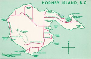 Map of Hornby Island BC Vancouver Island Green Unused Postcard G46