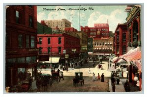 Vintage 1909 Postcard Petticoat Lane Street Horse & Buggies Kansas City Missouri