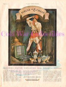 Vtg 1927 Rogers Bros Silverplate Ad, Johanna Silver Pirate, Pieces of 8 Chest