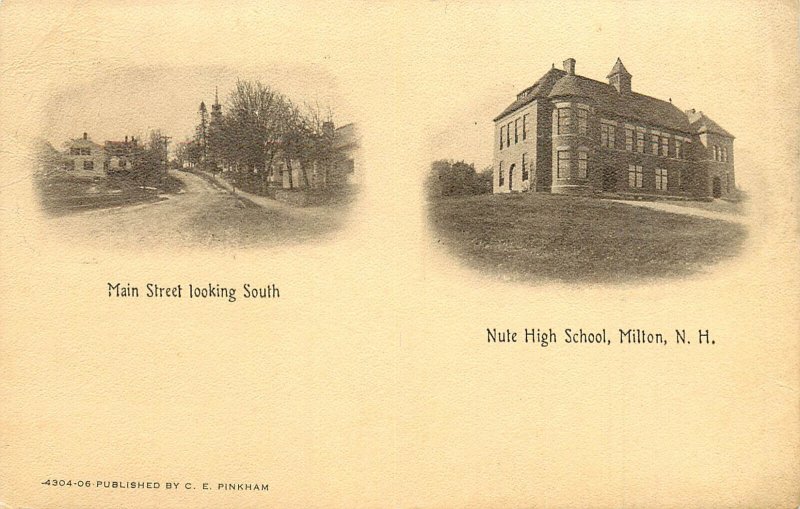 Postcard Multiview Milton NH Main Street & Nute High School Strafford County