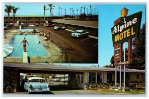 c1950 Alpine Motel Restaurant Multiview Classic Car Anaheim California Postcard