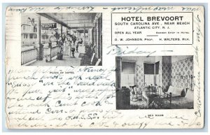 Hotel Brevoort Plaza Of Hotel And Bed Room Near Beach Atlantic City NJ Postcard