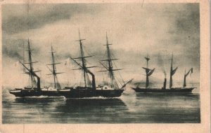 Postcard Italian Royal Navy Battleship of Rubattino  Gulf of Naples Attack 1857