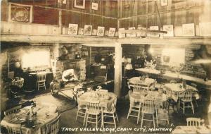 CABIN CITY COLORADO 1930s Trout Valley Lodge Interior RPPC real photo 5375