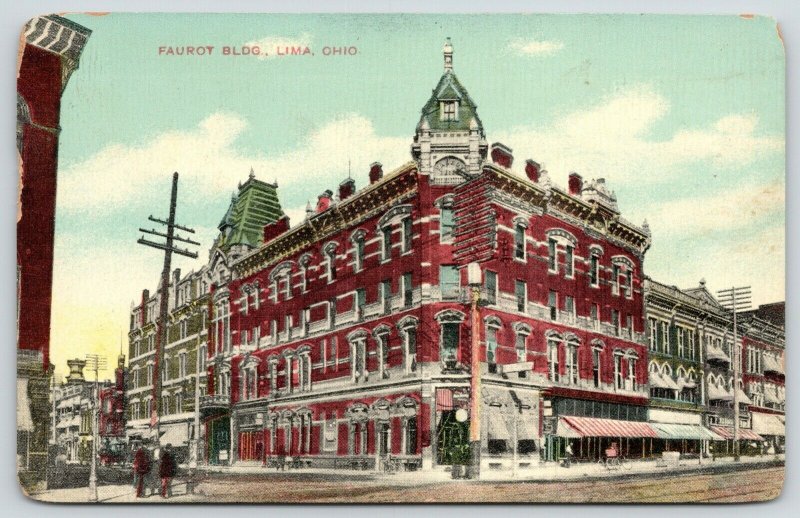 Lima Ohio~Faurot Building w/Two Fancy Mansard Roof Towers~Corner Entrance~c1910 