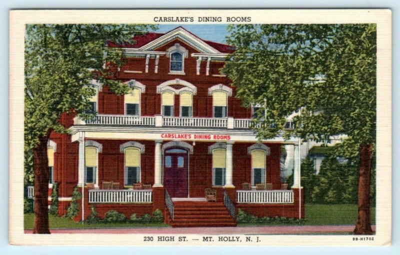 MT HOLLY, NJ New Jersey ~ Roadside CARSLAKE'S DINING ROOMS c1950s Linen Postcard