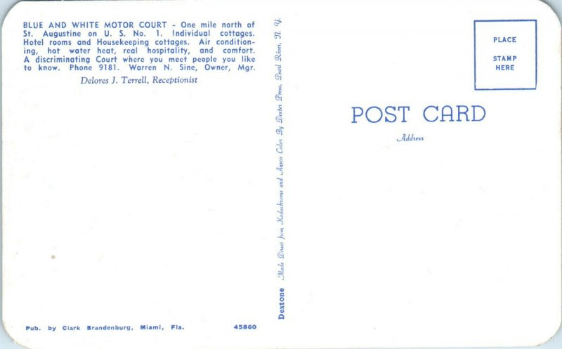 1950s Blue and White Motor Court St. Augustine Florida Postcard