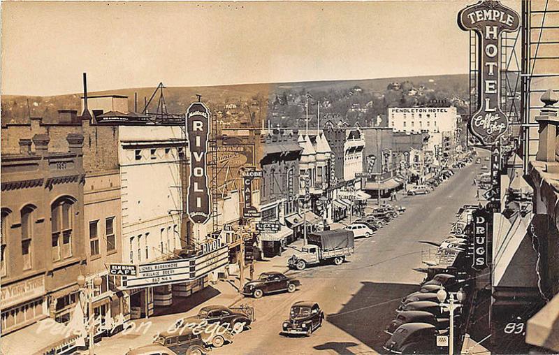 Pendleton OR Street View Storefronts Rivoli Movie Theatre Posters RPPC Postcard