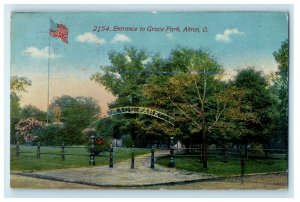 1911 US Flag and Arch, Entrance to Grace Park, Akron, Ohio OH Postcard