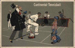 Continental Tire Advertising Fancy Man Hit in Head tennis Ball c1910 Postcard