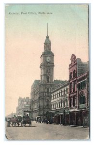 MELBOURNE, Australia ~ Hand Colored Street Scene & POST OFFICE 1908 Postcard