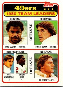 1981 Topps Football Card '81 49ers Leaders Cooper Clark Hicks Stuckey sk...