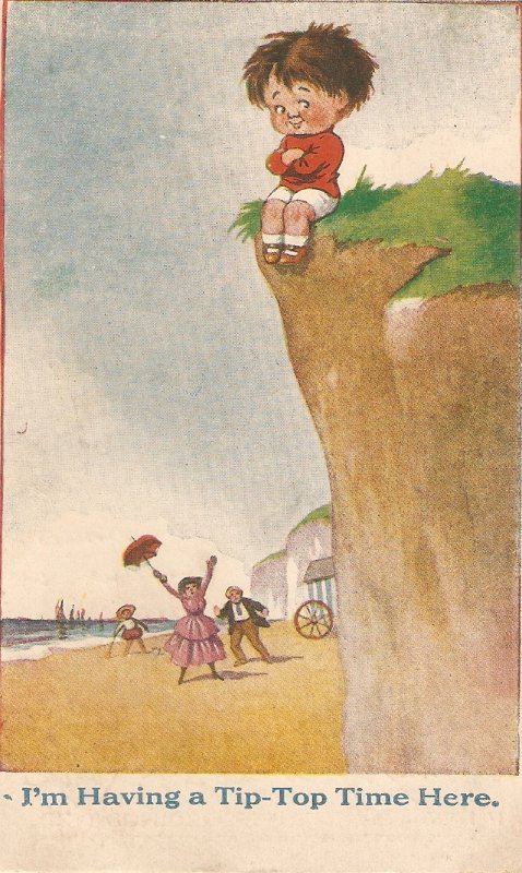 Little boy.I'm having a Tip-Top time here Humorous vintage English postcard