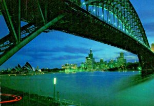 Vintage Postcard Sydney Australia Harbour Bridge Skyline Dusk