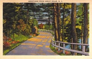 Linen Era, Wooded,  Greetings from Great Kills, Staten Island,NY, Old Postcard