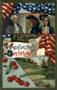 Washington's Birthday American Flag and Soldiers Patriotic c1910 Postcard