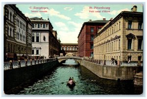 c1910 Boat Canoeing at Petit Canal d'Hiver St. Petersburg Russia Postcard