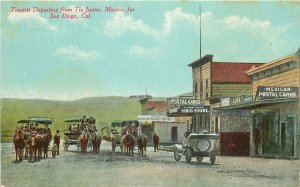 c1910 Postcard Tourists depart Tijuana Mexico for San Diego CA Horsedrawn Coach