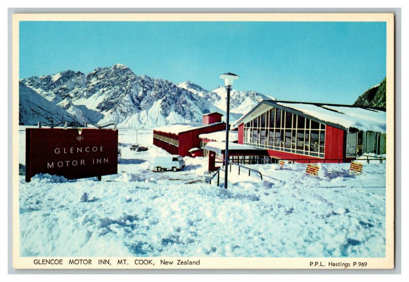 Glencoe Motor Inn Mt. Cook New Zealand Vintage Postcard Continental View Card