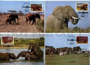 491273 Uganda elephants 1983 year WWF set of First Day maximum cards