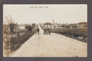 Lena WISCONSIN RPPC c1910 MAIN STREET Car BICYCLE nr Oconto Falls Coleman WI KB