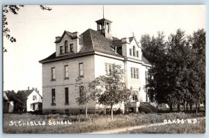 Oakes North Dakota ND Postcard RPPC Photo St. Charles School Building 1920