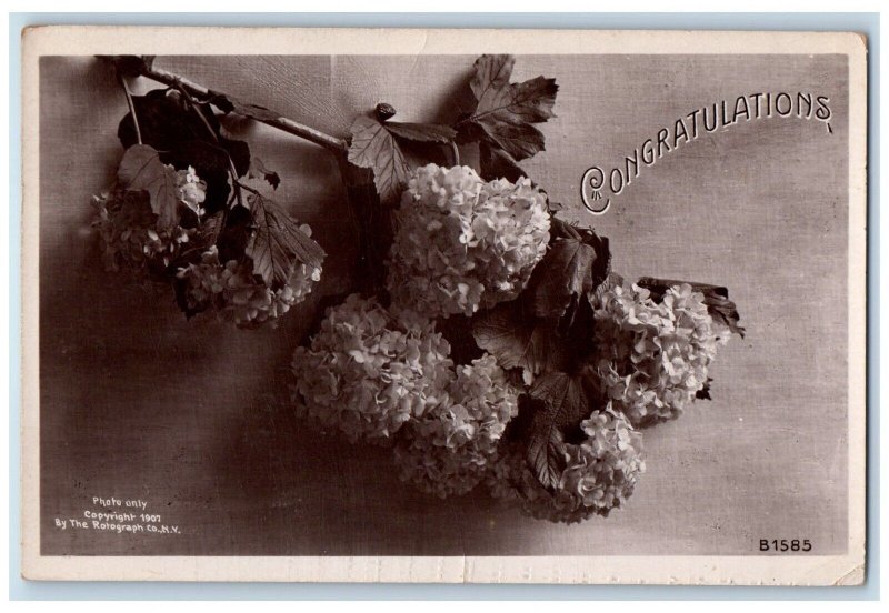1909 Congratulations Flowers Rotograph Brooklyn New York NY RPPC Photo Postcard
