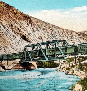 Train Crossing Humboldt River Nevada Postcard Railroad c1950-60s PCBG8A