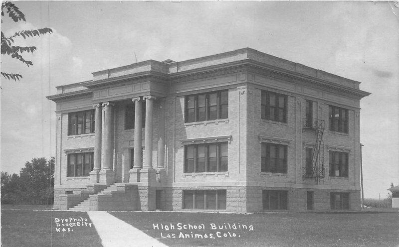 1910 High School Building Las Animals Colorado RPPC Photo Postcard Dre 769