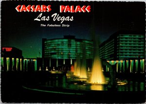 Caesars Palace Las Vegas Strip at Night Nevada Postcard fountains Italian Statue