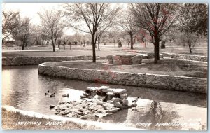 c1930s Evansville WI Leota Park RPPC Cute Ducks Real Photo Landscape Stream A193