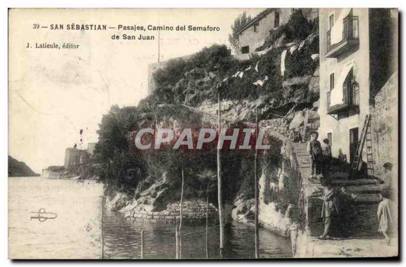 Postcard Old San Sebastian Pasajes Camino del Semaforo San Juan Children