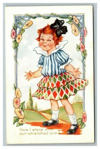 Vintage 1910's Whitney Postcard Cute Girl Colorful Clothes Nice Flower Border