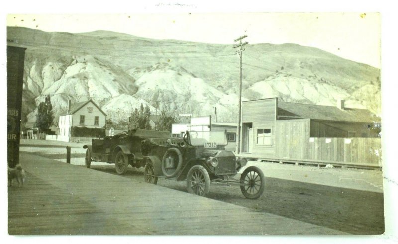 Circa 1905-10 RPPC Downtown Ashcroft, BC Cars Signs Real Photo Postcard F1