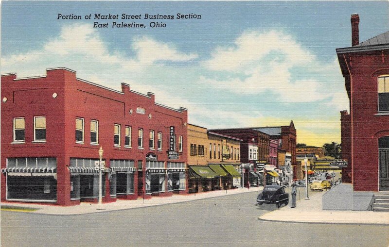 East Palestine Ohio 1940s Postcard Market Street Business Section Motorola Shop