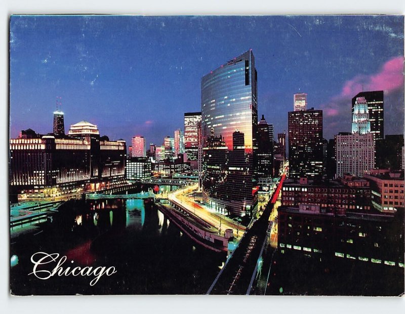 Postcard Night View Chicago River Chicago Illinois USA
