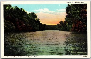 Arkansas AR, Scene on White River, Between Fayetteville & Rogers, Postcard