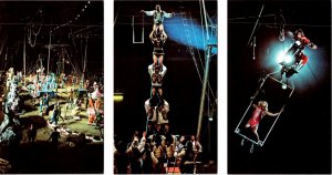 3~Postcards RINGLING BROS/BARNUM BAILEY CIRCUS Show~5-Man Tower~Motorcycle Stunt
