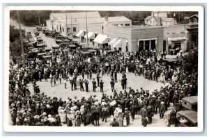 c1910 Parade Marching Band Crowd American Flag Main Street RPPC Photo Postcard