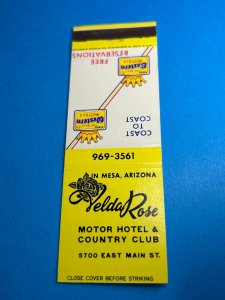 Vintage Matchbook Cover Velda Rose Motor Hotel & Country Club Mesa Arizona MB133