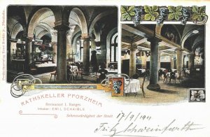 Germany Ratskeller Pforzheim Restaurant Vintage Postcard 03.68