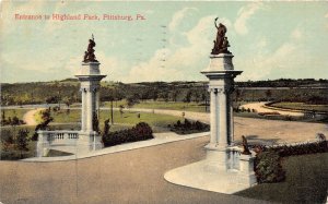 Pittsburgh Pennsylvania 1910 Postcard Entrance To Highland Park