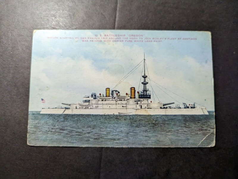 Mint USA Naval Ship Postcard US Battleship Oregon Famous Trip Around The Horn