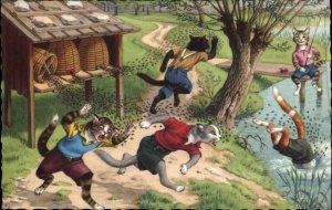 Fantasy Dressed Animals Cats Bees Apiary Fishing Swimming Mainzer Vintage PC