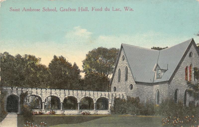 Fond du Lac Wisconsin~Saint Ambrose School~Grafton Hall~Stone Arches~c1912 PC