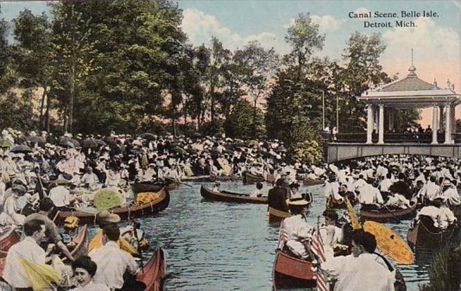 Michigan Detroit Canal Scene Belle Isle Curteich