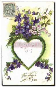 Old Postcard Fantasy Flowers Heart